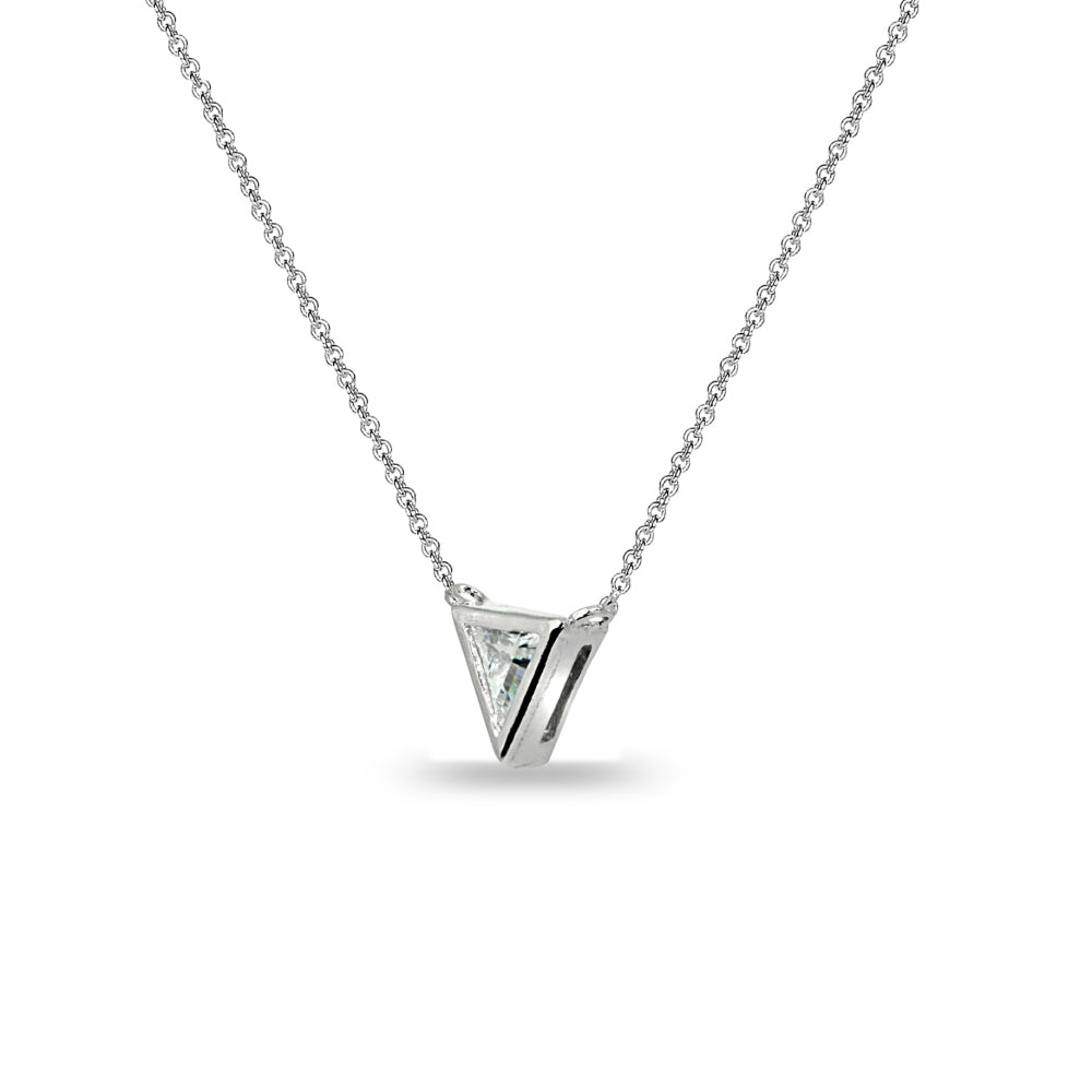 Sterling Silver 6mm Triangle-Cut Bezel-Set Solitaire Choker Necklace Made with Swarovski Zirconia-2