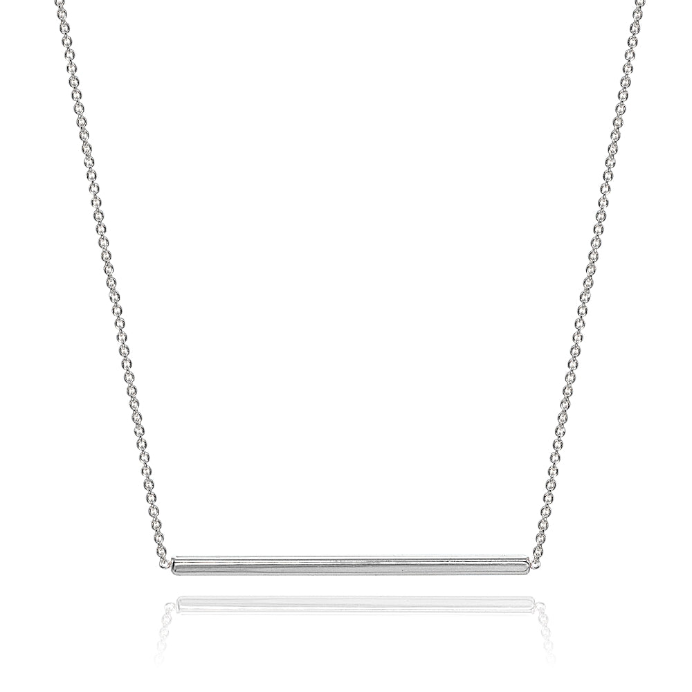 Sterling Silver Polished Horizontal Bar Simple Minimalist Dainty Necklace