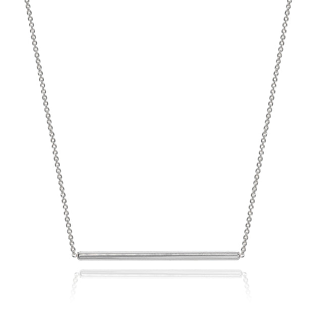Sterling Silver Polished Horizontal Bar Simple Minimalist Dainty Necklace