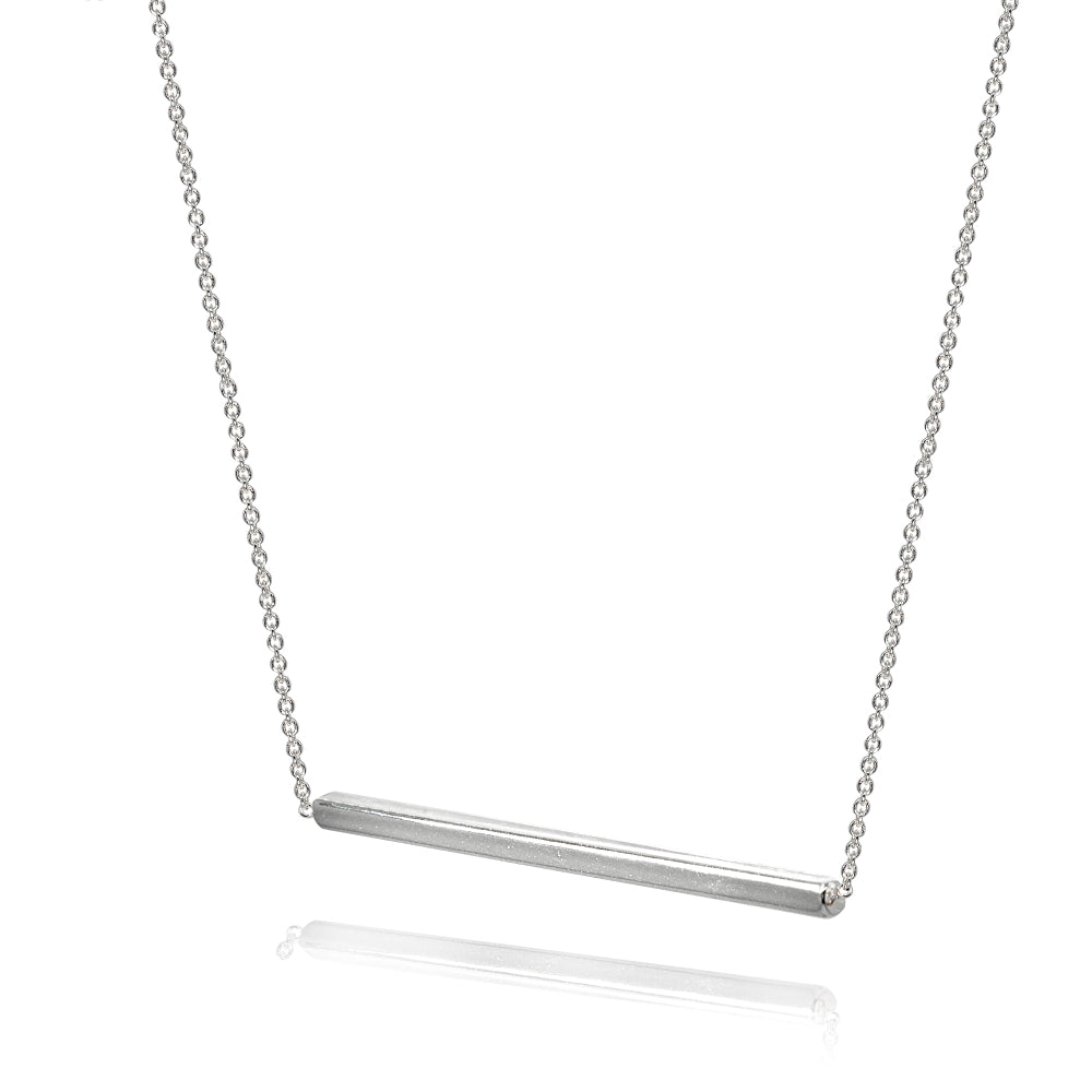 Sterling Silver Polished Horizontal Bar Simple Minimalist Dainty Necklace-2