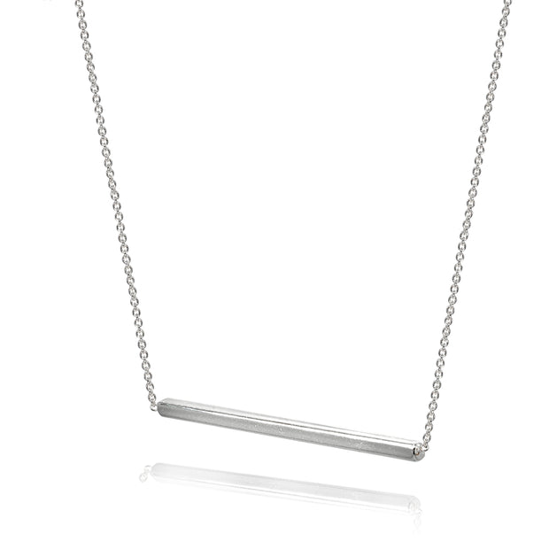 Sterling Silver Polished Horizontal Bar Simple Minimalist Dainty Necklace