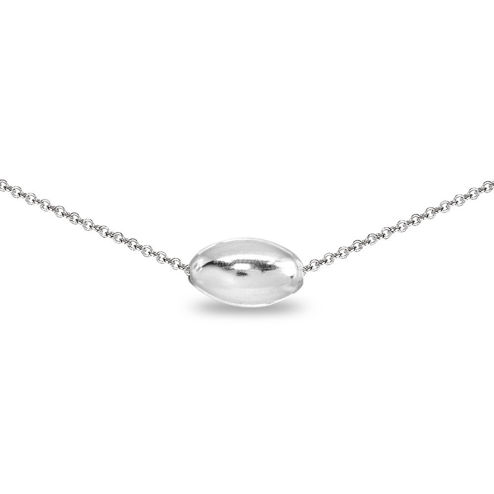 Sterling Silver Polished Oval Bead Dainty Slide Necklace