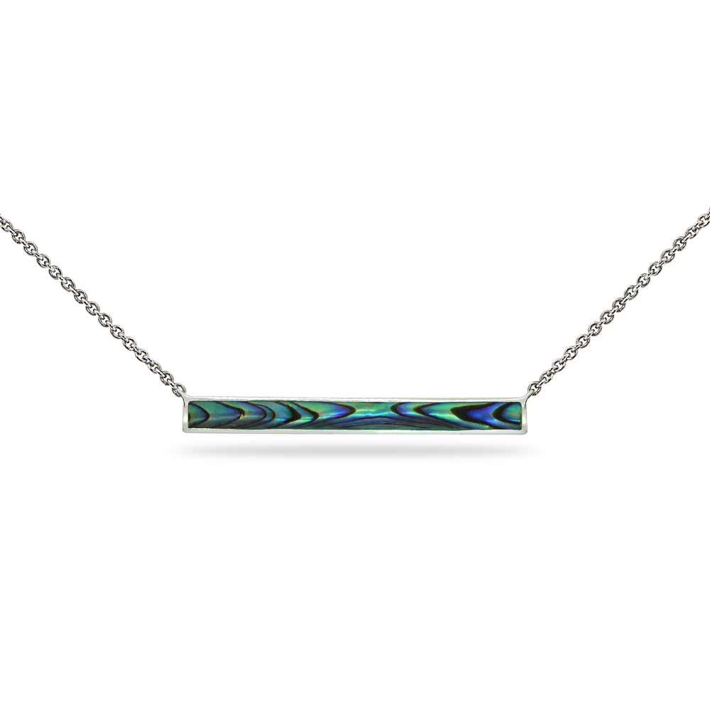 Sterling Silver Polished Abalone Inlay Horizontal Bar Dainty Necklace