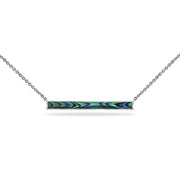 Sterling Silver Polished Abalone Inlay Horizontal Bar Dainty Necklace