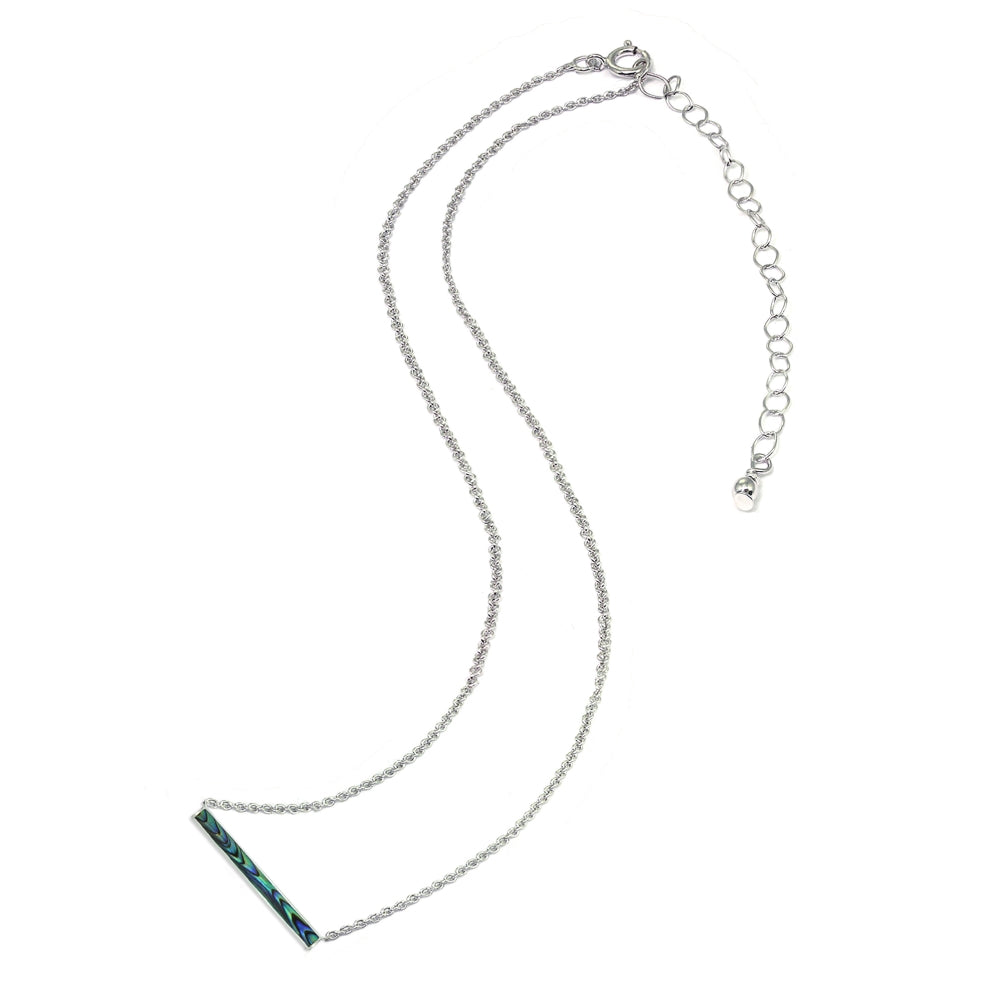 Sterling Silver Polished Abalone Inlay Horizontal Bar Dainty Necklace-2
