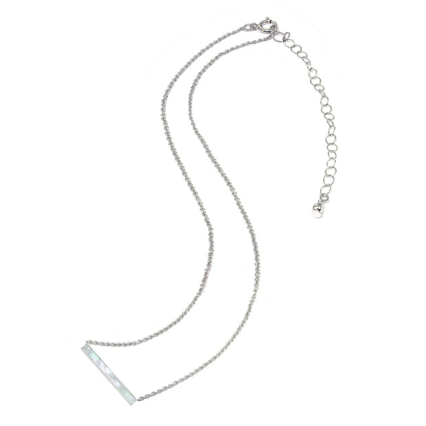Sterling Silver Polished Mother of Pearl Inlay Horizontal Bar Dainty Necklace