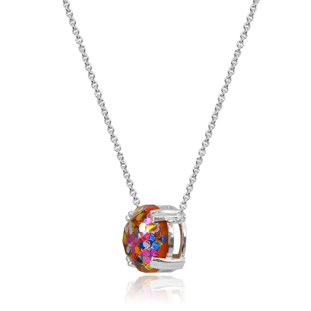 Sterling Silver Multi Color Glitter 10mm Round Dainty Necklace-2