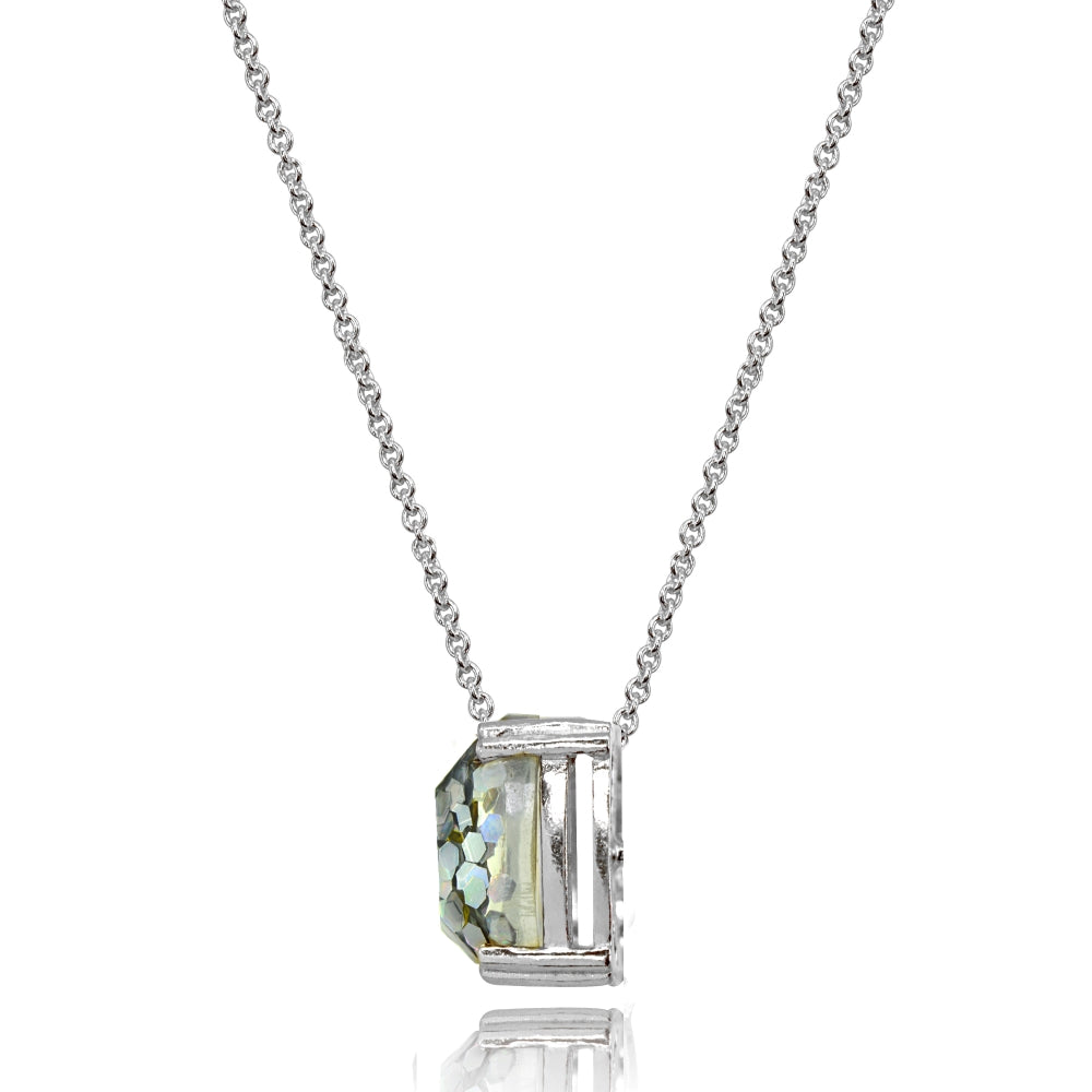 Sterling Silver White Glitter 10mm Cushion-Cut Dainty Necklace-2