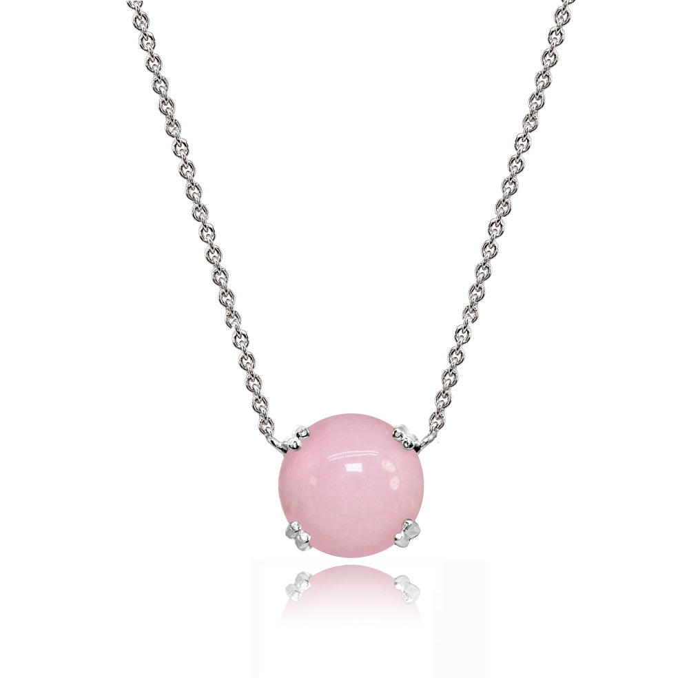 Sterling Silver Created Coral 10mm Round Solitaire Polished Dainty Necklace
