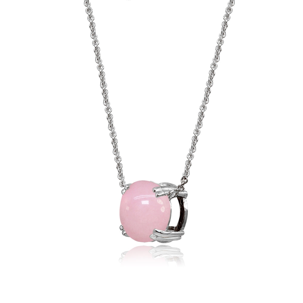 Sterling Silver Created Coral 10mm Round Solitaire Polished Dainty Necklace-2
