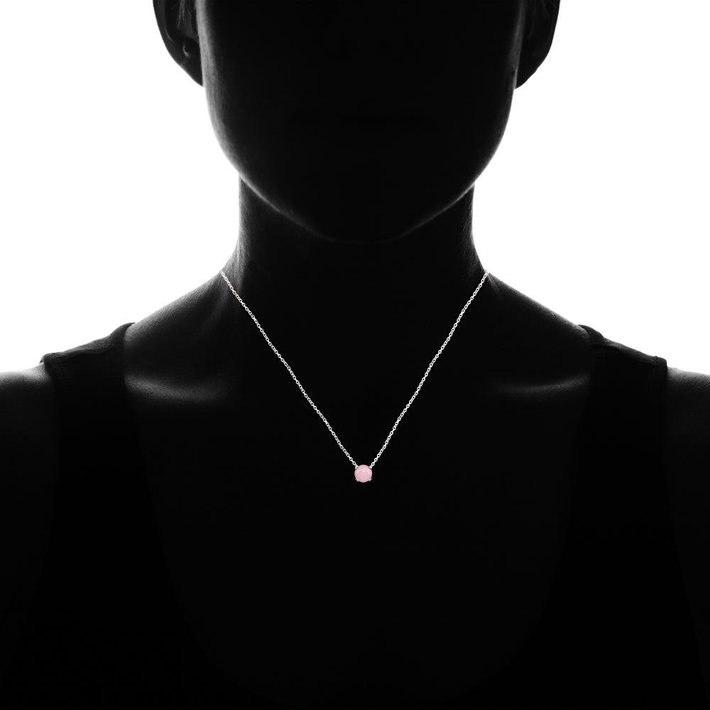 Sterling Silver Created Coral 10mm Round Solitaire Polished Dainty Necklace-3