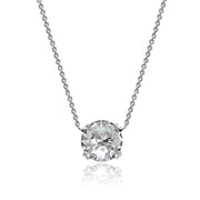 Sterling Silver Clear Crystal 10mm Round Solitaire Polished Dainty Necklace