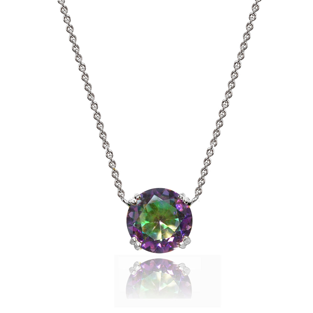 Sterling Silver Created Mult Colored Topaz 10mm Round Solitaire Polished Dainty Necklace