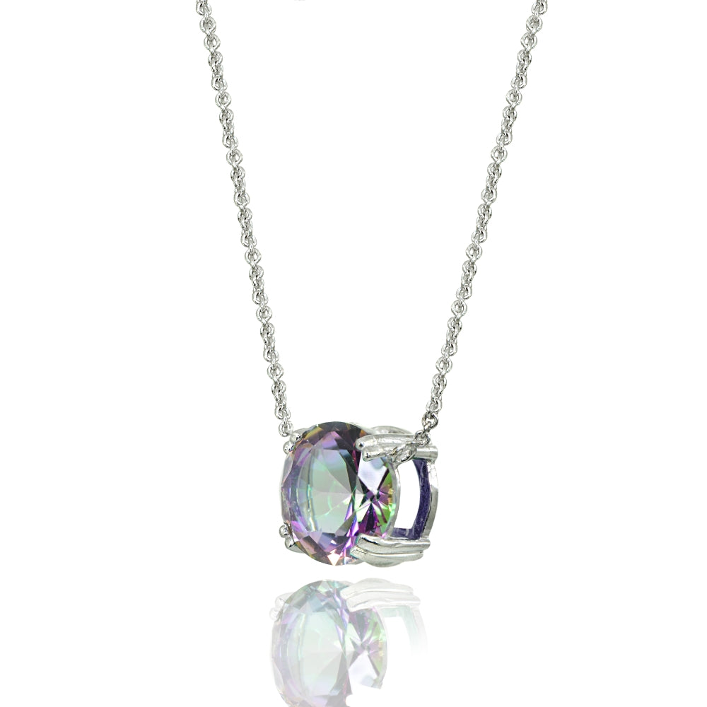 Sterling Silver Created Mult Colored Topaz 10mm Round Solitaire Polished Dainty Necklace-2
