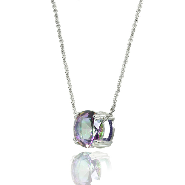 Sterling Silver Created Mult Colored Topaz 10mm Round Solitaire Polished Dainty Necklace