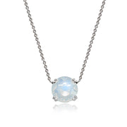 Sterling Silver Created White Opal 10mm Round Solitaire Polished Dainty Necklace