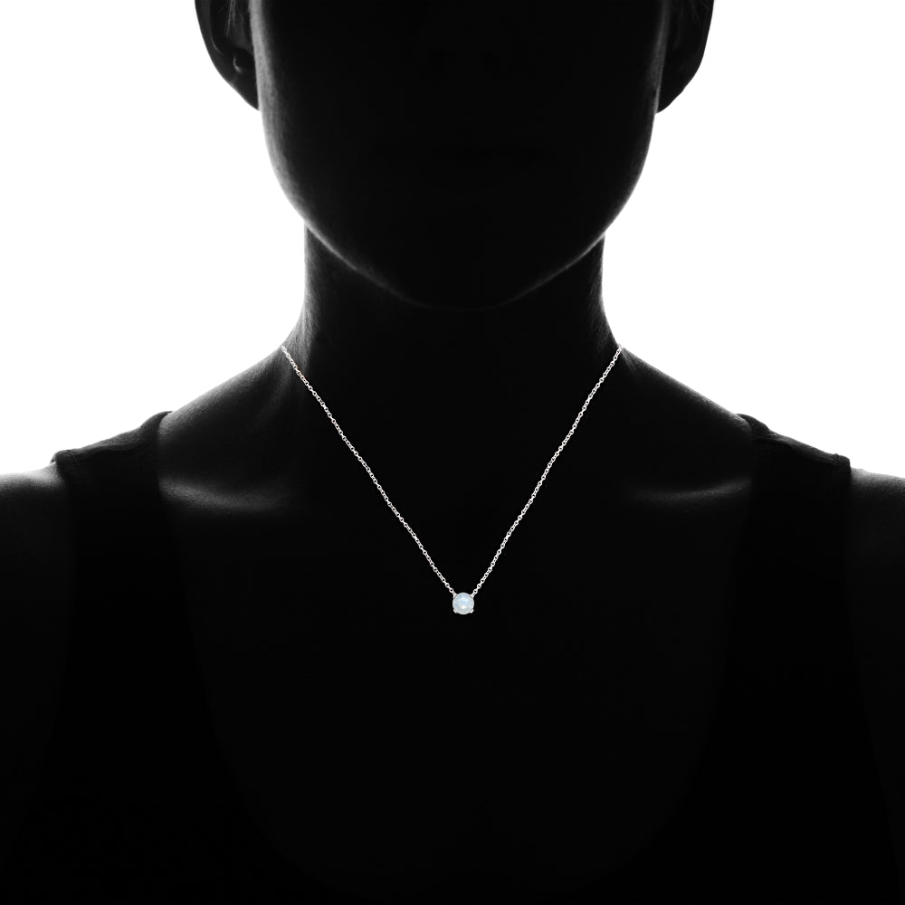 Sterling Silver Created White Opal 10mm Round Solitaire Polished Dainty Necklace-3