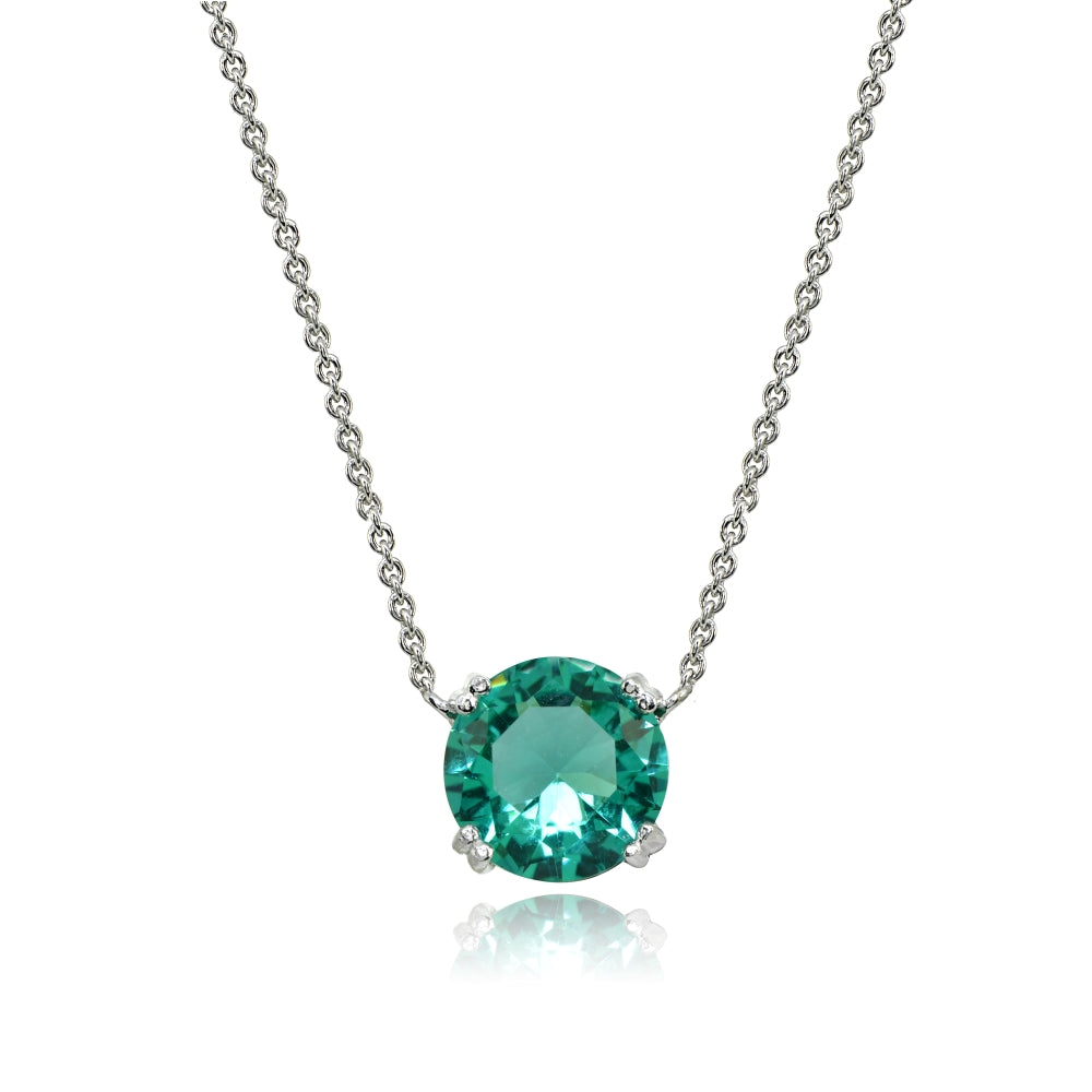 Sterling Silver Teal Glass 10mm Round Solitaire Polished Dainty Necklace