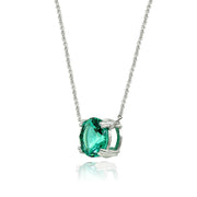 Sterling Silver Teal Glass 10mm Round Solitaire Polished Dainty Necklace