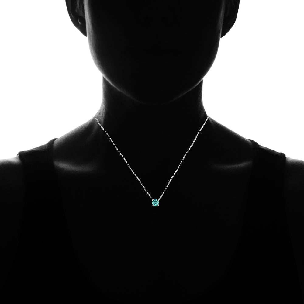 Sterling Silver Teal Glass 10mm Round Solitaire Polished Dainty Necklace-3