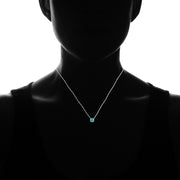 Sterling Silver Teal Glass 10mm Round Solitaire Polished Dainty Necklace