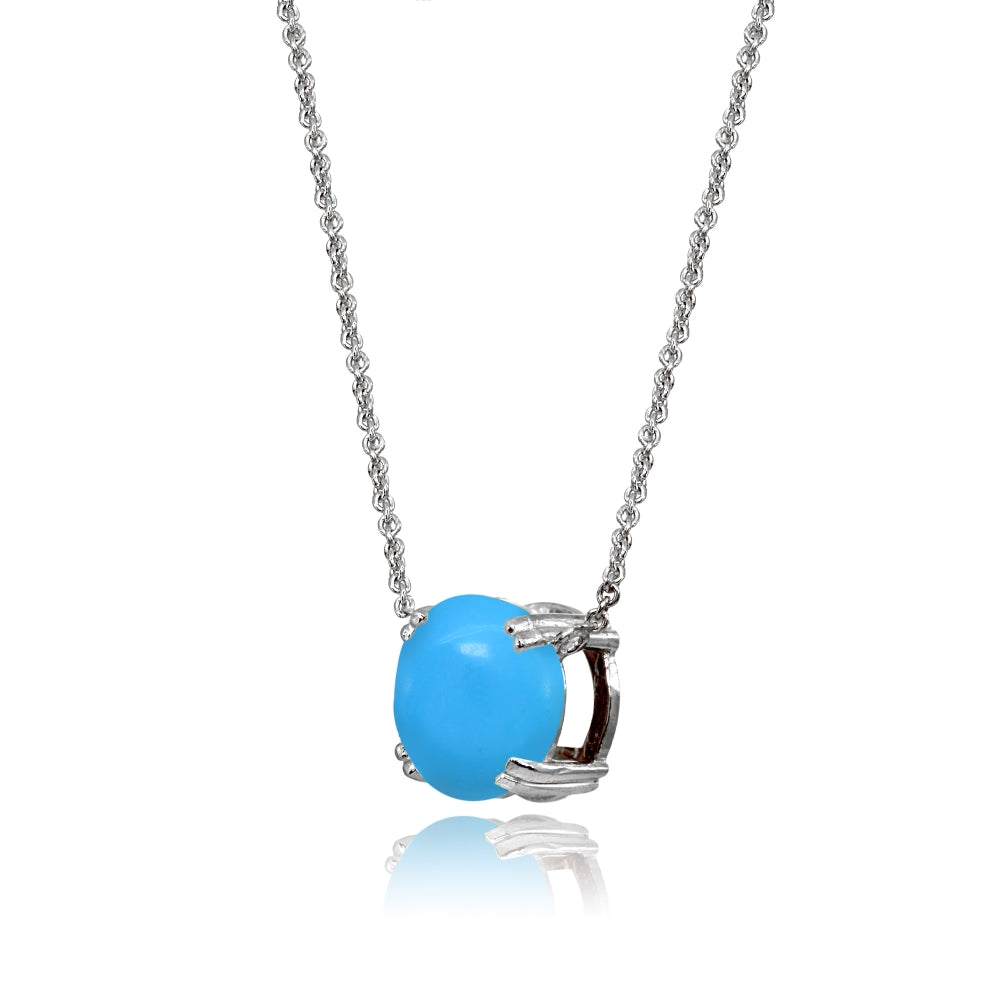 Sterling Silver Created Turq 10mm Round Solitaire Polished Dainty Necklace-2