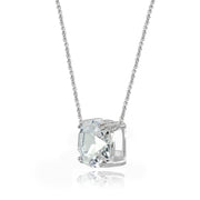 Sterling Silver Clear Crystal 10mm Cushion-Cut Solitaire Polished Dainty Necklace