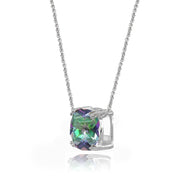 Sterling Silver Created Mult Colored Topaz 10mm Cushion-Cut Solitaire Polished Dainty Necklace
