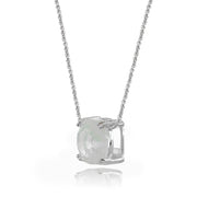 Sterling Silver Created White Opal 10mm Cushion-Cut Solitaire Polished Dainty Necklace