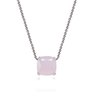 Sterling Silver Pink Crystal 10mm Cushion-Cut Solitaire Polished Dainty Necklace