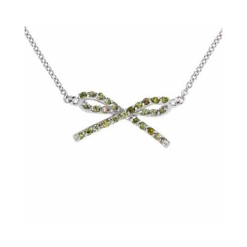 Celebrity Sterling Silver Olive Cubic Zirconia Bow Necklace