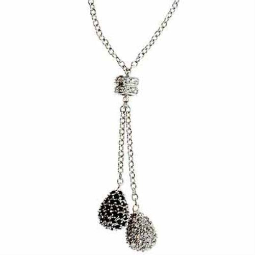 Sterling Silver Teardrop Black and Created Diamond CZ chain Necklace