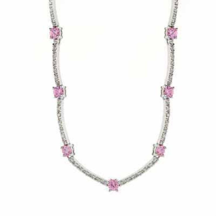 Sterling Silver Pink & Clear CZ Necklace