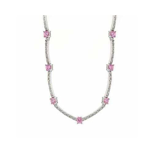 Sterling Silver Pink & Clear CZ Necklace-2