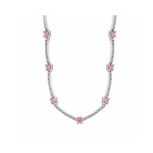 Sterling Silver Pink & Clear CZ Necklace