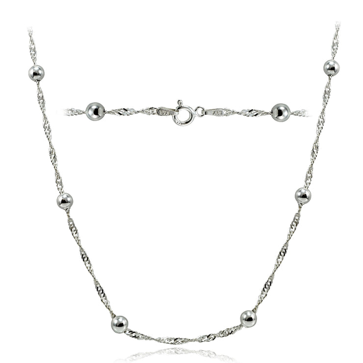 Sterling Silver Italian Diamond-Cut Chain Necklace with Beads 24-Inches