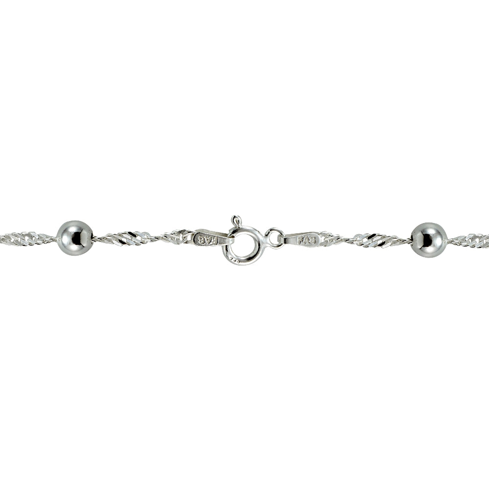 Sterling Silver Italian Diamond-Cut Chain Necklace with Beads 24-Inches-2