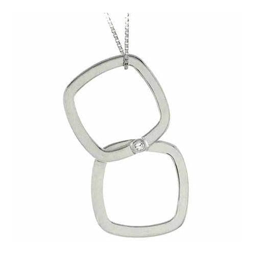 Sterling Silver Created Diamond cz Cube Square Pendant Necklace