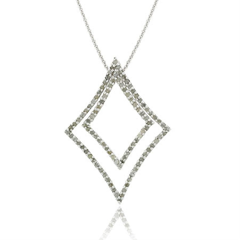 .925 Sterling Silver 1 CTW Genuine Diamond Double 2 Geometric 2 in 1 Pendant Necklace