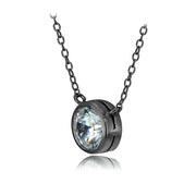 Black Tone over Sterling Silver Bezel-Set Cubic Zirconia Round Solitaire Necklace