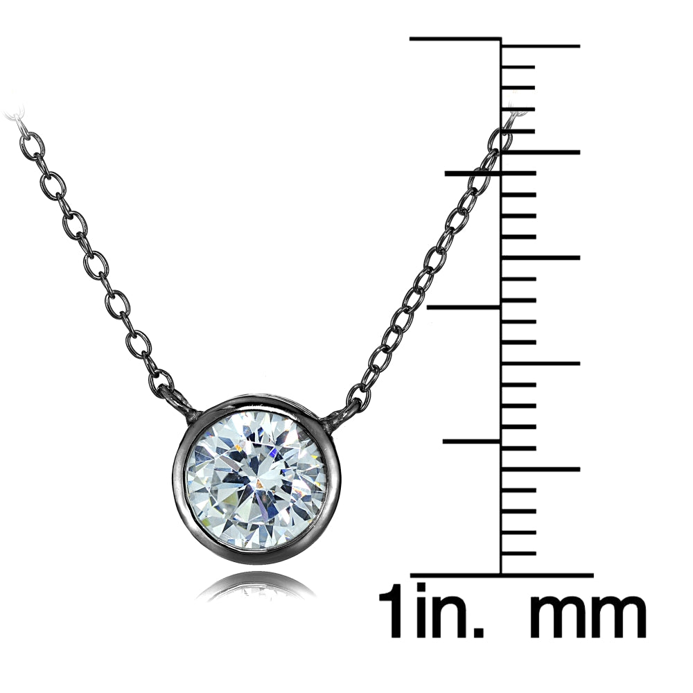 Black Tone over Sterling Silver Bezel-Set Cubic Zirconia Round Solitaire Necklace-3