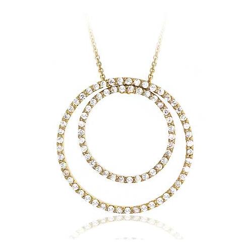 18K Gold over Sterling Silver 4/5ct CZ Double Circle Eternity Pendant