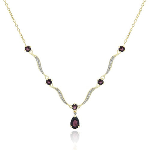 18K Gold over Sterling Silver Genuine Garnet Wave Necklace