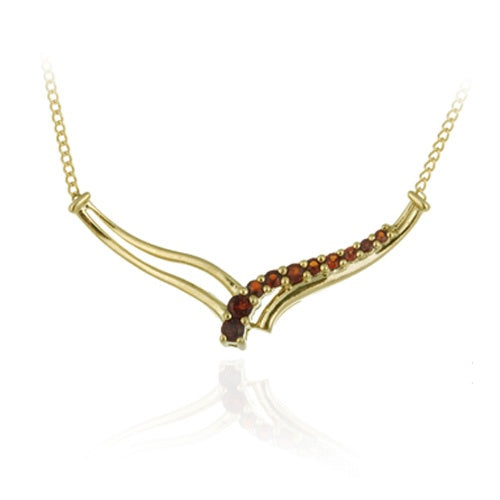 18K Gold over Sterling Silver Garnet Gemstone Jouney "V" Necklace