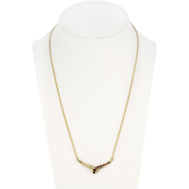 18K Gold over Sterling Silver Garnet Gemstone Jouney "V" Necklace-2