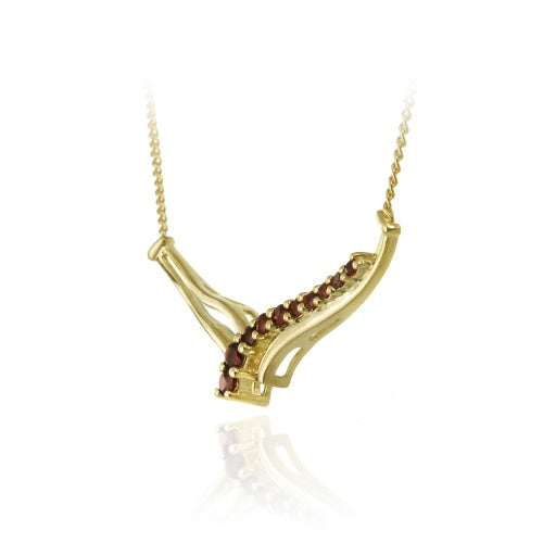 18K Gold over Sterling Silver Garnet Gemstone Jouney "V" Necklace-3