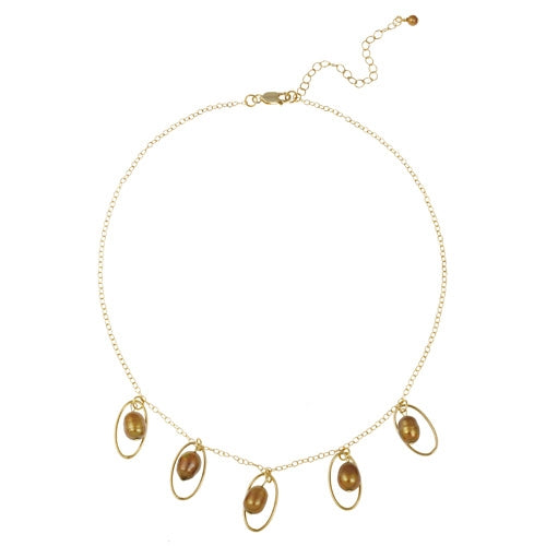 18K Gold over Sterling Silver Freshwater Cultured Golden Pearl Dangle Necklace