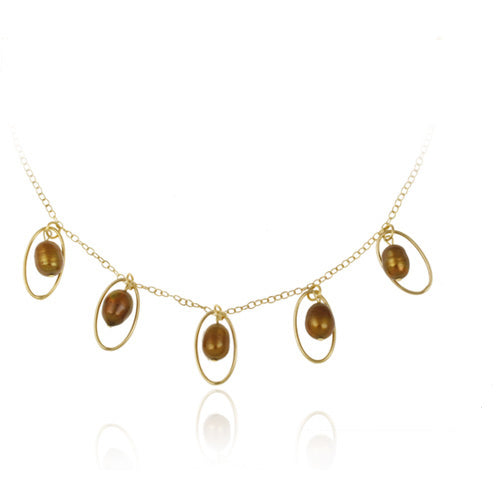 18K Gold over Sterling Silver Freshwater Cultured Golden Pearl Dangle Necklace-2