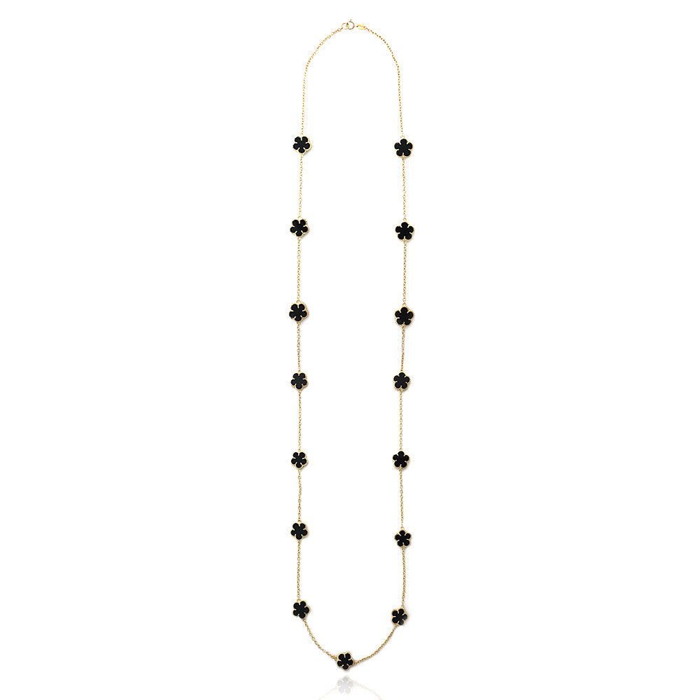 18K Gold over Sterling Silver Onyx Clover Necklace, 36 inch