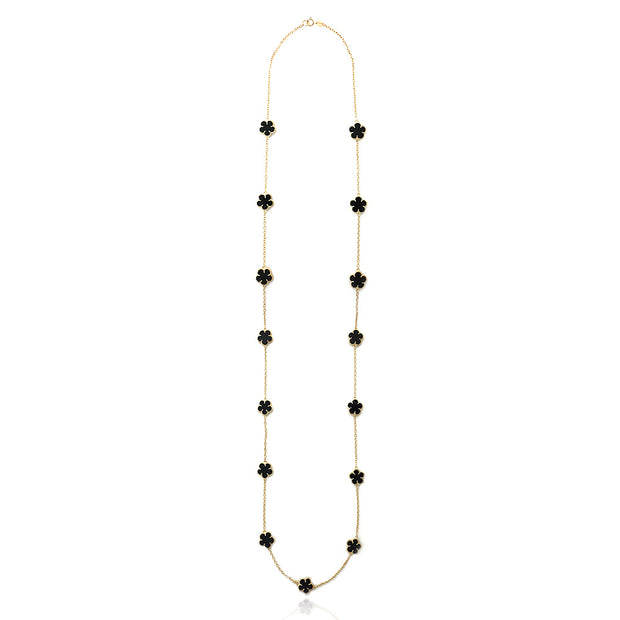 18K Gold over Sterling Silver Onyx Clover Necklace, 36 inch